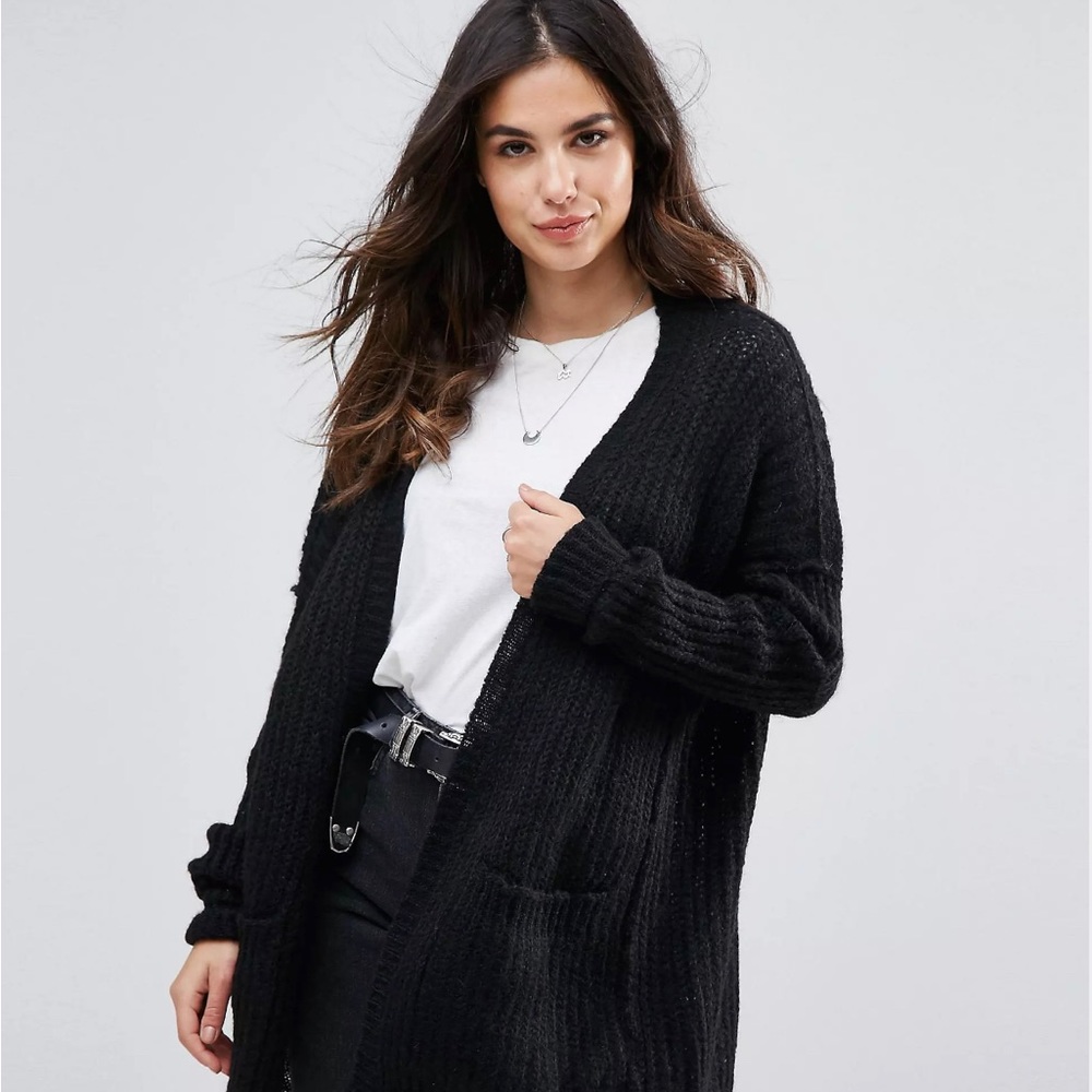 Free People Weekend Getaway Alpaca Cardigan Black Cozy Soft Knit // Size Small